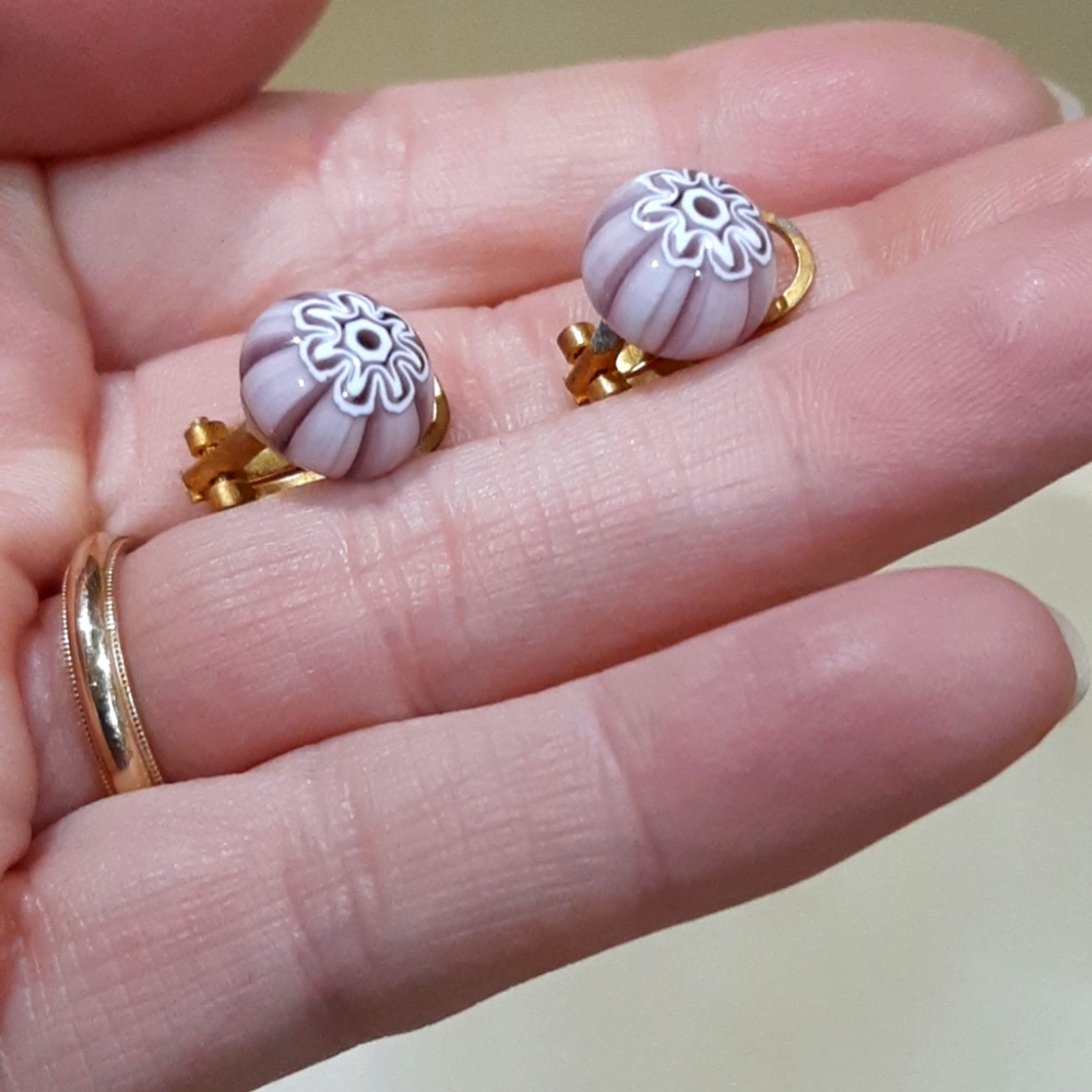 Antique Millefiori glass bead clip earrings